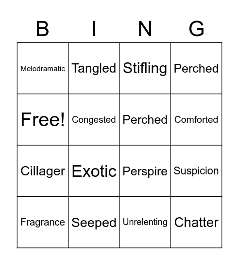 Unit 2 Vocabulary Bingo Card