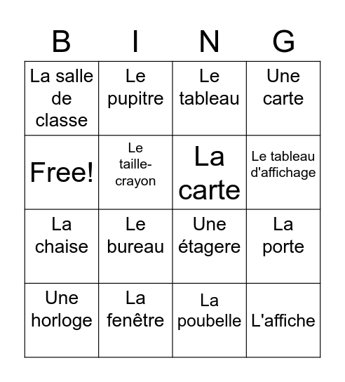 Classroom Objects and Furniture Bingo Card