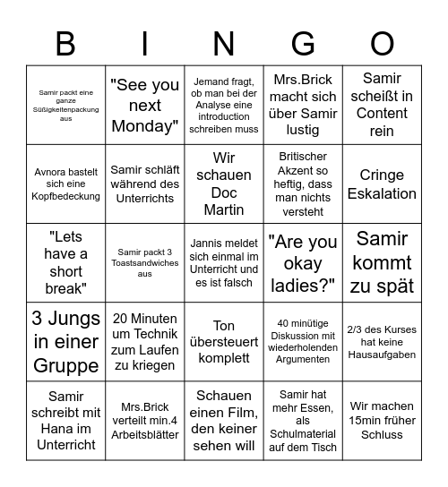 Englisch-LK-Bingo Card