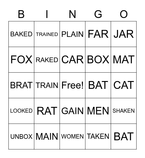 Phonics Bingo Card