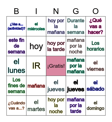 Los horarios Bingo Card