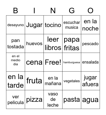 actividades Bingo Card