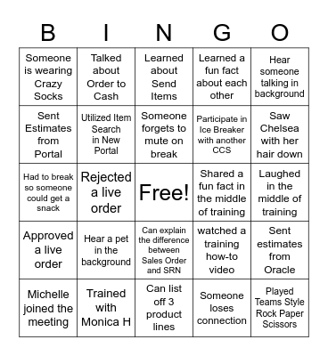 New Hire Training Bingo Card