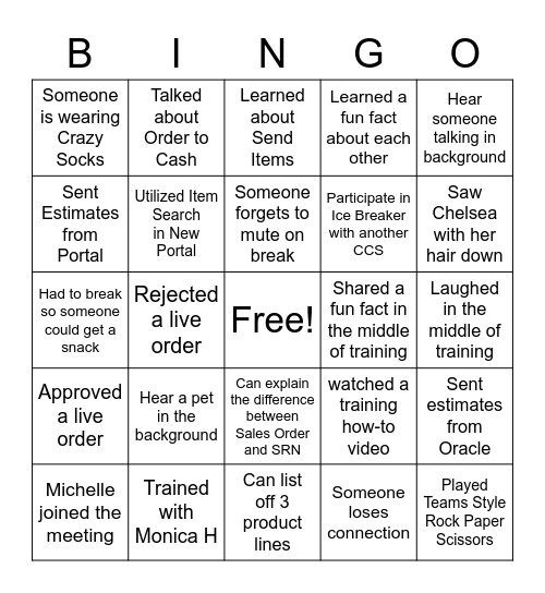 New Hire Training Bingo Card