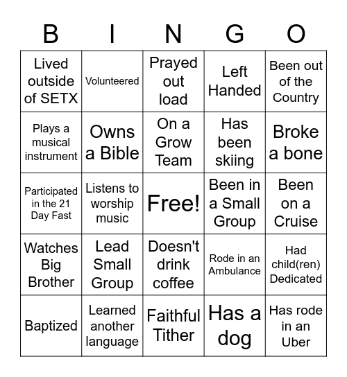 Discipleship 101 Bingo Card
