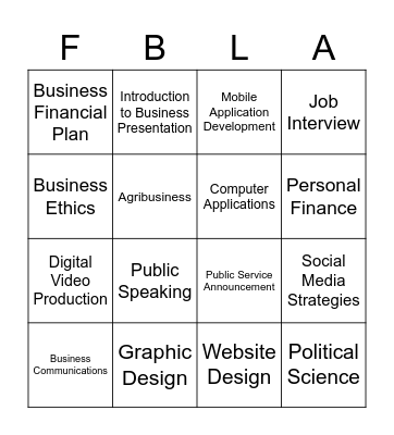 FBLA Competitive Events BINGO Card