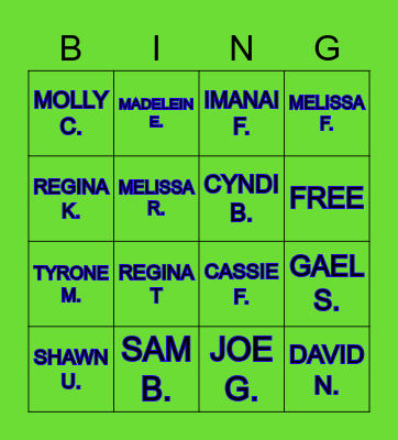 TEAM G FUN FACTS BINGO Card