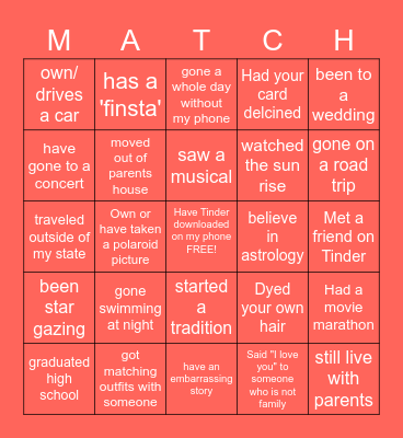 Bingo: Tinder Edition! Bingo Card