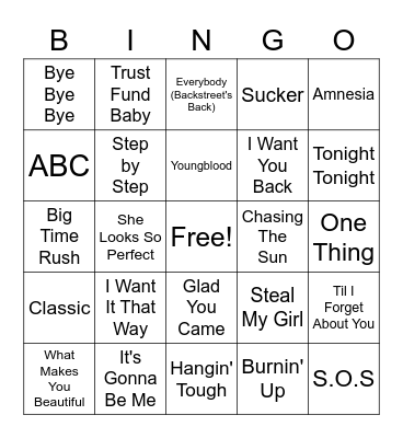 Boy Bands Bingo Card