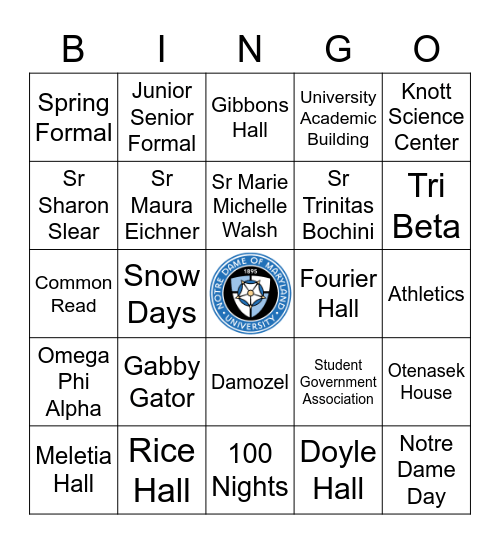 NDMU Giving Day Bingo Card