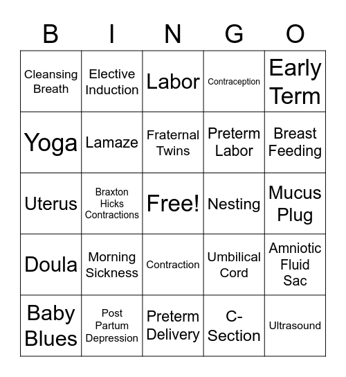 Prenatal Bingo Card