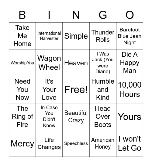 Country Bingo Card