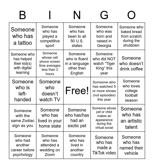 GPA's Networking Lunch Bingo Card