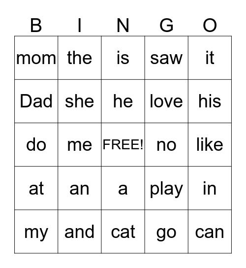 High fi words Bingo Card