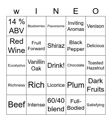 Dark Corner Shiraz Bingo Card