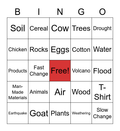 Unit 6 Science Bingo Card