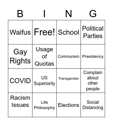 Argument Starter Pack Bingo Card
