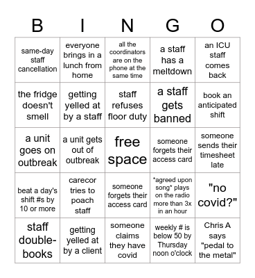 Helping Hands Bingo Card