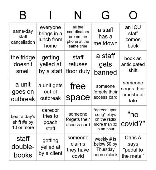 Helping Hands Bingo Card