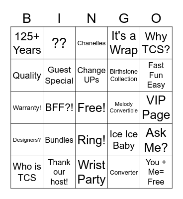 TCS BLINGO Bingo Card
