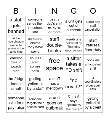 Helping Hands Bingo Card