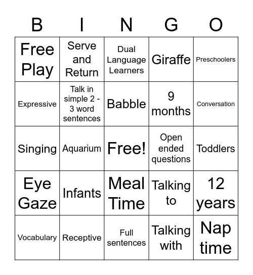 Baby Babble Bingo Card