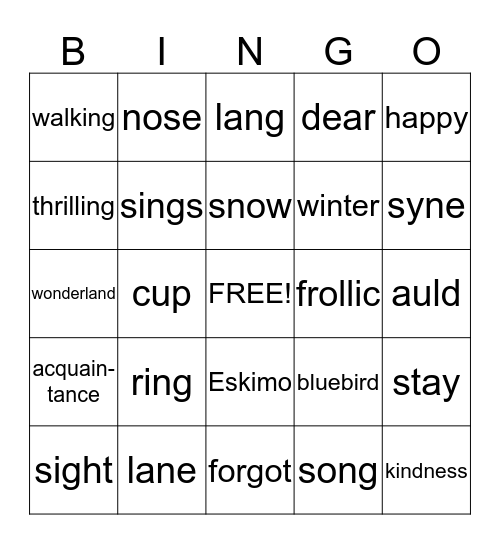 Winter Wonderland/Auld Lang Syne Bingo Card
