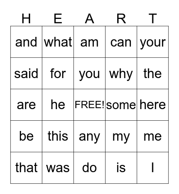 Valentine' Day Bingo Card
