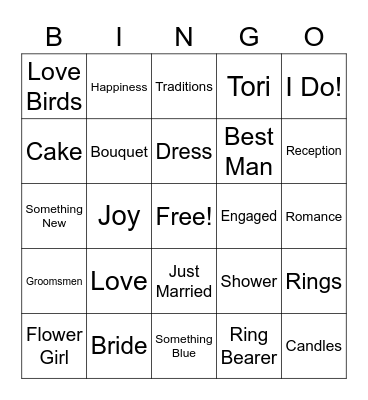 Wedding Shower Bingo Card