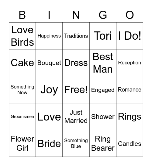 Wedding Shower Bingo Card