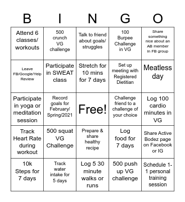 Heart Healty Bingo Card