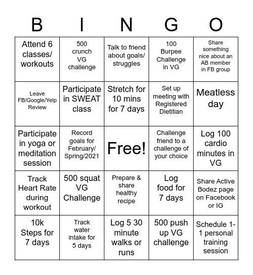 Heart Healty Bingo Card