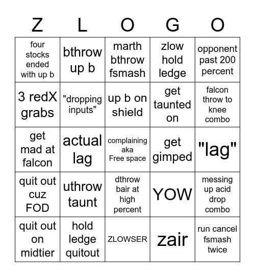 Zlowgo Bingo Card