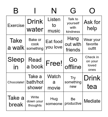 Self Care :) Bingo Card
