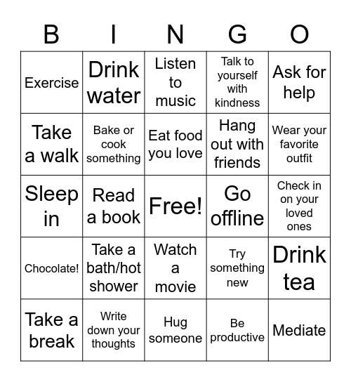 Self Care :) Bingo Card