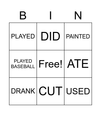 VERBS IN THE PAST Bingo Card
