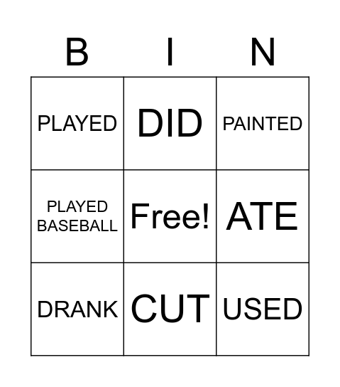 VERBS IN THE PAST Bingo Card
