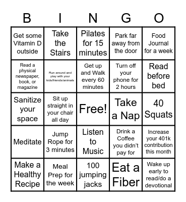 February Wellness Week #3 Bingo Card