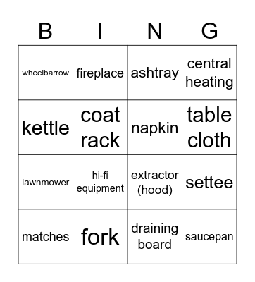 Household Items Bingo Card