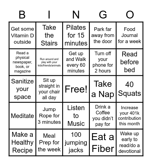 February Wellness Week #3 Bingo Card