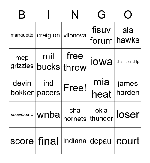 basketball Bingo Card