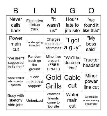 Inept workers Bingo Card