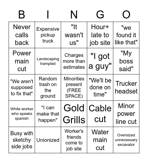 Inept workers Bingo Card
