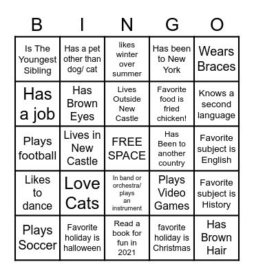 Ms. Hassan's Ice Breaker! Bingo Card