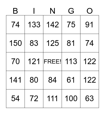 Addition with Regrouping Bingo Card