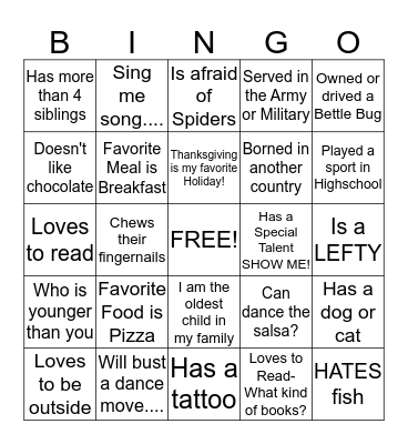 FIND SOMEONE WHO HAS..... Bingo Card