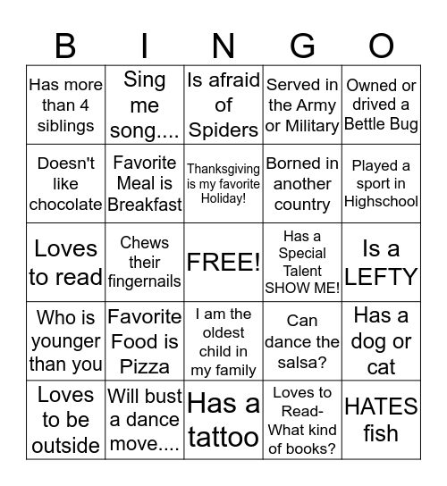 FIND SOMEONE WHO HAS..... Bingo Card