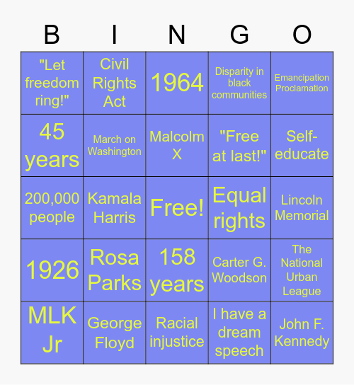 Black history month bingo Card