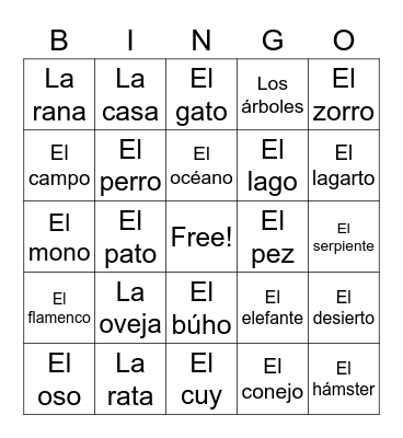 Los Animales Bingo Card