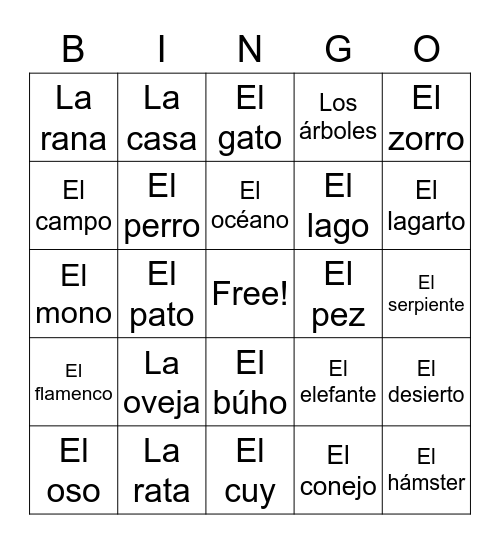Los Animales Bingo Card